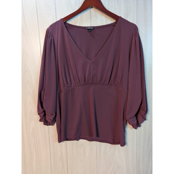 torrid Tops - Torrid, Purple Studio Knit V-Neck Quarter Sleeve Shirred Top, Plus Size 2